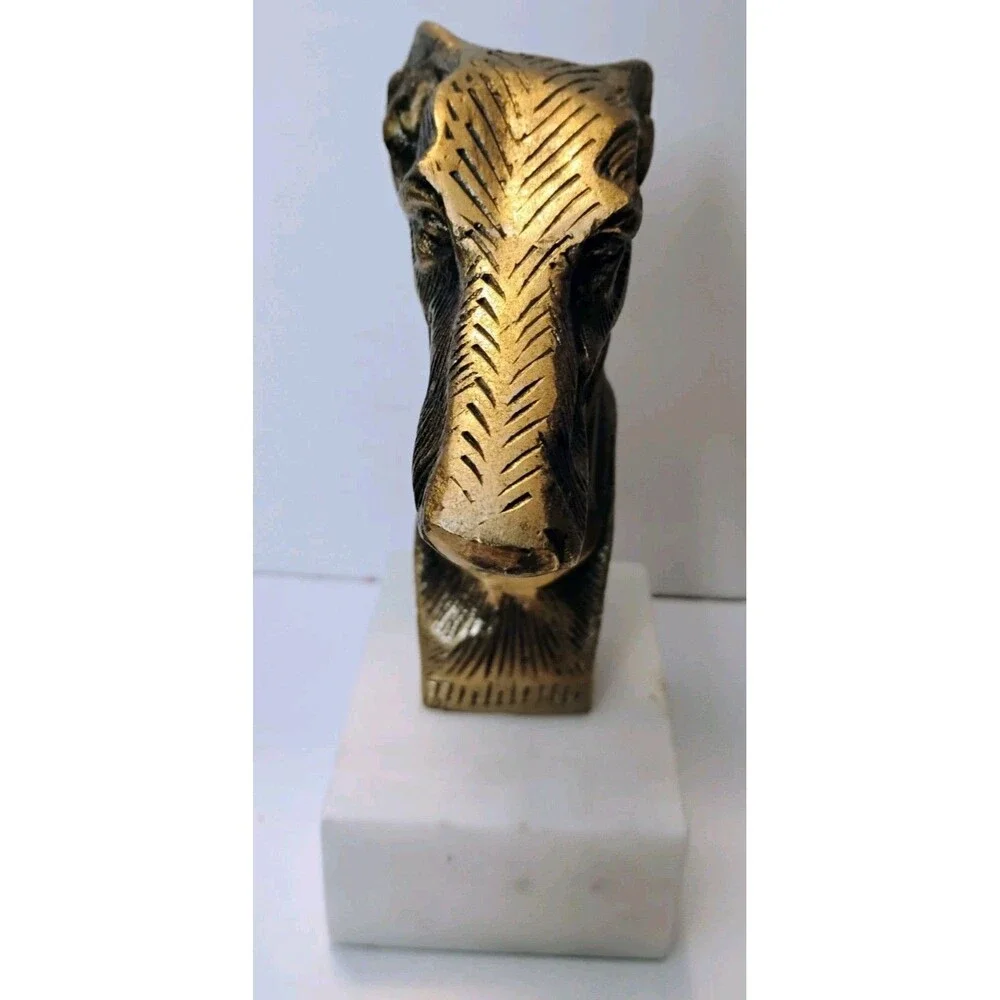 Vintage Brass Greyhound Whippet Dog Bust White Marble Base Statue Bookend 9